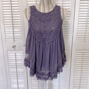 Cute lavender boho/festival lace mesh top